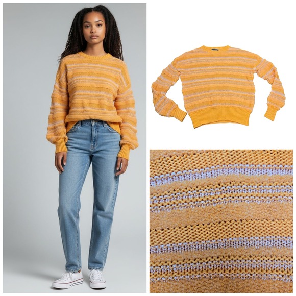 Vineyard Vines Sweaters - Vineyard Vines Striped Knit‎ Sweater Orange White Crew Neck Pullover Women Sz XS